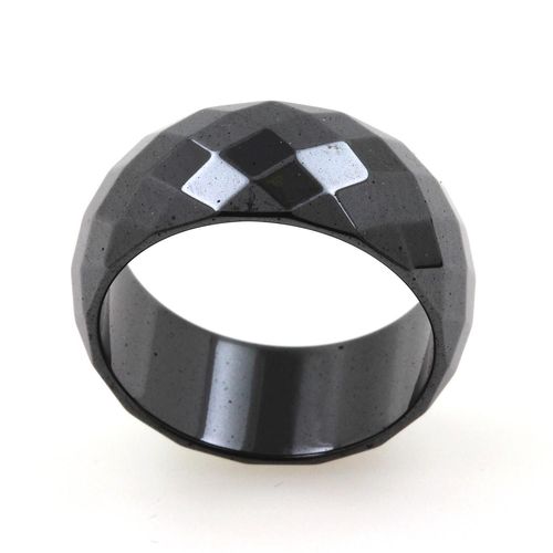 Bague Alliance Anneau Hématite Noire Facettée 10 Mm