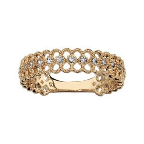 Bague Plaqué Or Motifs Ajourés Oxydes Blancs Sertis