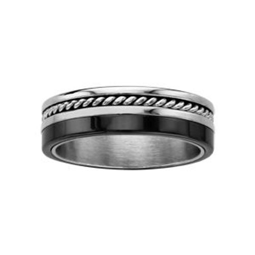 Bague Acier Céramique Noire Fil Torsadé