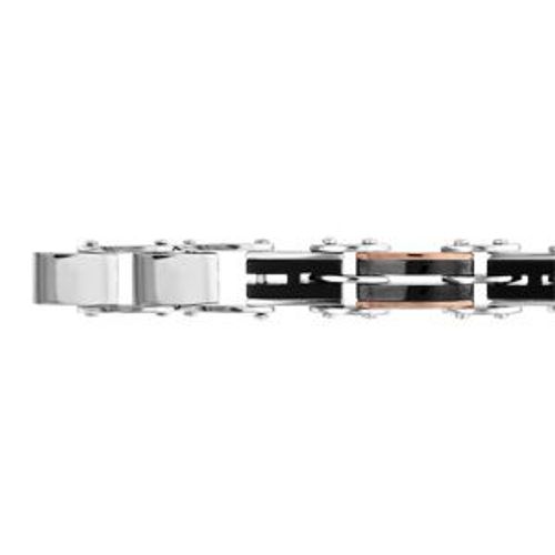 Bracelet Acier Réversible 8,7mm Motif H Pvd Noir Et Rose 21cm Réglable