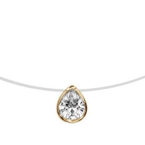 Collier Plaqué Or Fil Nylon Forme Goutte Oxyde Blanc 40cm