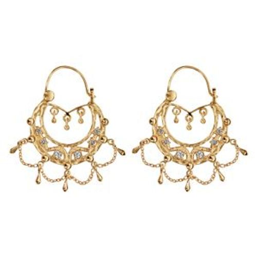 Créoles Ethniques Plaqué Or Cristal Blanc Avec Chaînette Diamètre 23mm