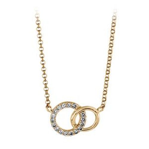 Collier Plaqué Or 2 Cercles Entrelacés Oxydes Blancs Sertis 42+3cm