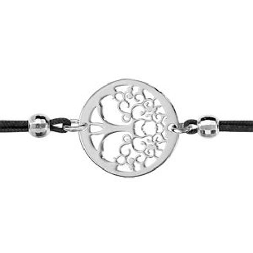 Bracelet Argent Rhodié Cordon Noir Double Et Rondelle Arbre De Vie 16+3cm