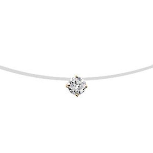 Collier Plaqué Or Fil Nylon Solitaire Oxyde Blanc 3mm 42cm