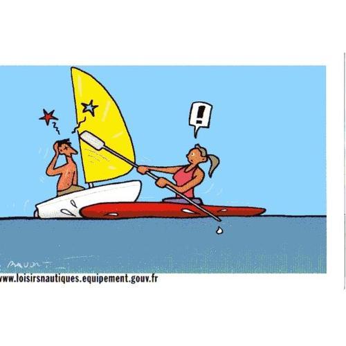 Carte Postale Humoristique - Sécurité Sur L'eau - Kayak Et Voilier