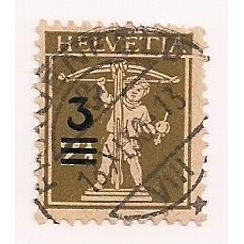 Suisse- Timbre Oblitéré Guillaume Tell, Brun, Avec Surcharge 3, Charnière