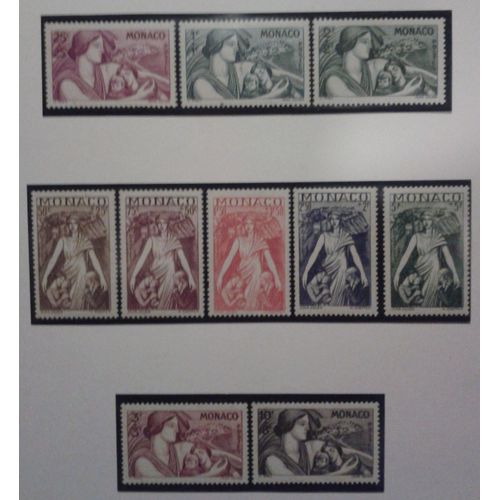 Monaco 10 Timbres 1941 N° 215 À 224 Y.T. Tb Gomme D'origine Sans Charnière Sauf 219 Trace De Charnière