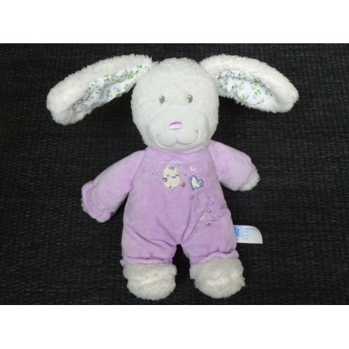 Doudou Peluche Lapin Blanc Pyjama Violet Mauve, Tex Baby, Tex