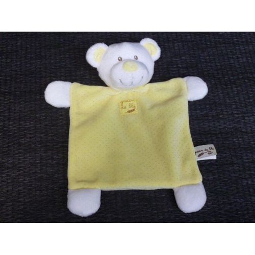 Doudou Ours Plat Blanc, Jaune, Grain De Blé