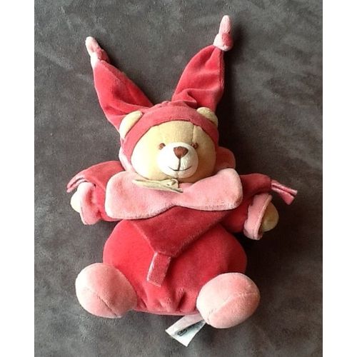 Doudou Peluche Boule Ours Lutin Rouge Rose Arlequin - 15 Cm - Doudou Et Compagnie