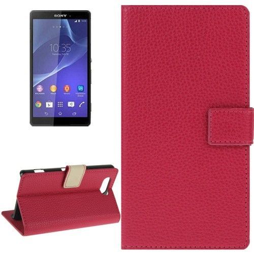 Etui Cuir Sony Xperia Z3 Compact Magenta Litchi Texture Clapet