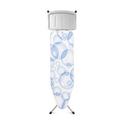 Brabantia Table à repasser B, 124x38cm, PerfectFlow avec repose-fer vapeur solide - Metallic Grey - Bubbles