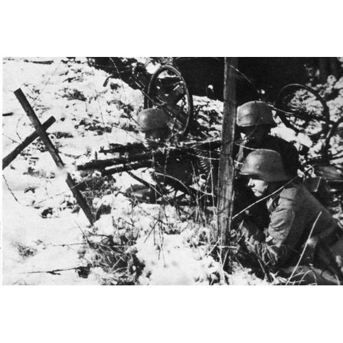 Ww2 - Mitrailleuse Allemande Dans Les Neiges Des Ardennes Fin 1944
