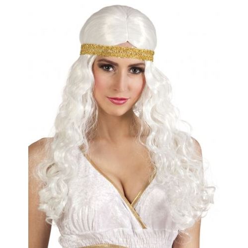 Perruque Longue Blanche Avec Bandeau Femme,