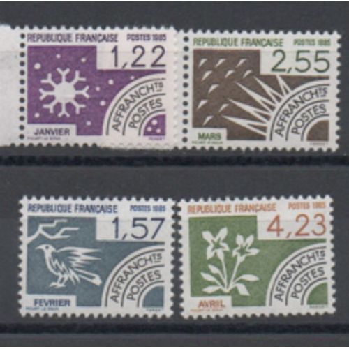 France1985: Série De 4 Timbres Préoblitérés, N° 186,187,188 Et 189 Représent Les Mois De Janvier, Février, Mars Et Avril.