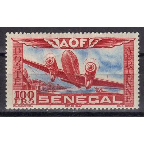 Senegal 1942 : Avion En Vol - Timbre 100 F. Rouge-Carmin Et Outremer Neuf **