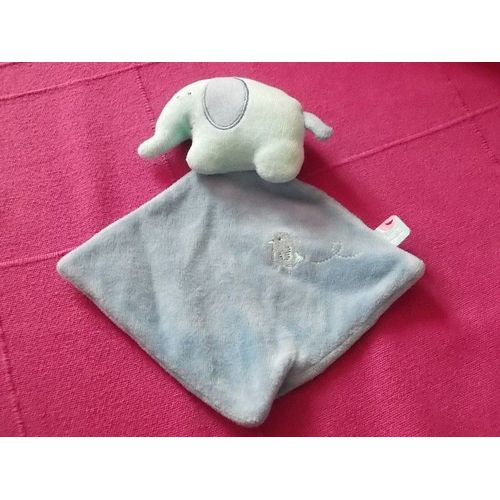 Petit Doudou Sucre D'orge Éléphant Mouchoir Bleu 