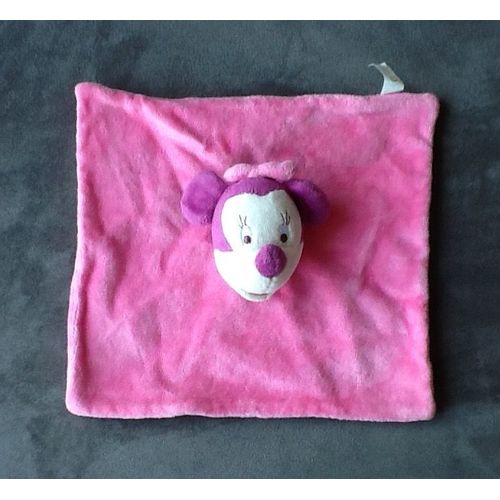 Doudou  Carré Velours Disney Carrefour Plat Rose Minnie Violet Grelot