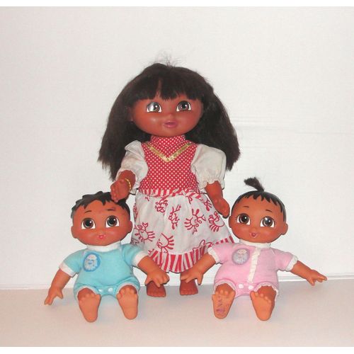 Dora L'exploratrice Poupée Articulée 30cm  + Les Jumeaux Freres Et Soeurs Poupées 24cm Mattel Viacom 