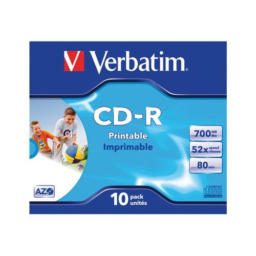 Verbatim - 10 x CD-R - 700 Mo (80 min) 52x - surface imprimable par jet d'encre, surface imprimable large - boîtier CD