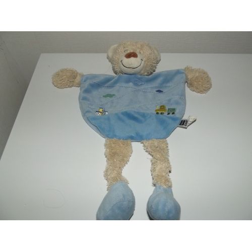 Doudou Tex Ours Et Bras Plat Bleu Tracteur Et Cube 123
