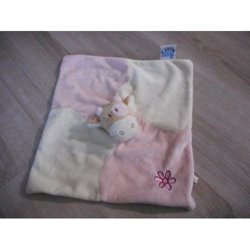 Doudou Noukies Noukie S Vache Plat Lola Blanc Et Rose Fleur