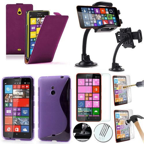 Nokia Lumia 1320: Lot Coque Etui Housse Pochette Accessoires Silicone Gel Cuir Slim Ultra Fine Couleur: Violet + 1 Support Voiture + 1 Film Verre Trempé