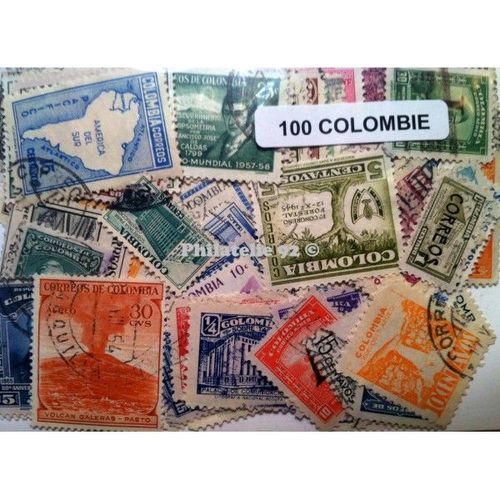 Colombie 100 Timbres Differents Obliteres