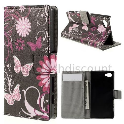 Housse Etui Coque Pochette Portefeuille Pu Cuir Pour Sony Xperia Z5 Compact + Film Ecran - Fleurs N