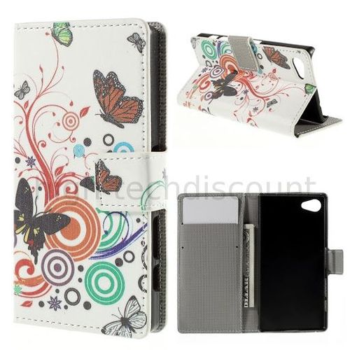 Housse Etui Coque Pochette Portefeuille Pu Cuir Pour Sony Xperia Z5 Compact + Film Ecran - Papillons