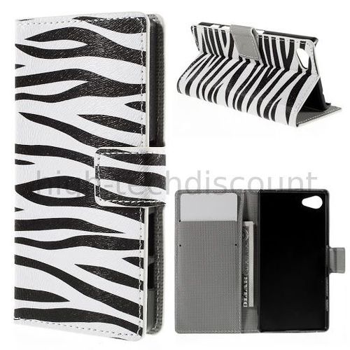 Housse Etui Coque Pochette Portefeuille Pu Cuir Pour Sony Xperia Z5 Compact + Film Ecran - Zebre