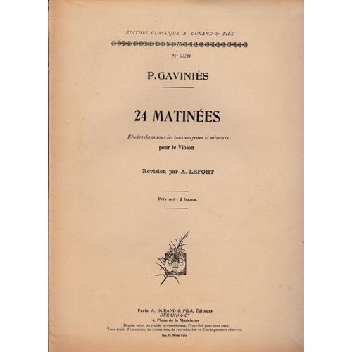 24 Matinéesétudes Dans Tous Les Tons Majeurs Et Mineurs Pour Le Violon 9439 
