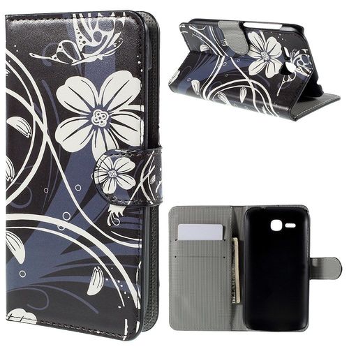 Etui Portefeuille Fleurs Blanches Pour Huawei Ascend Y600 Rabat Latéral Articulé