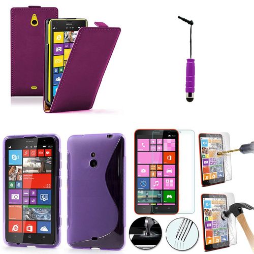 Nokia Lumia 1320: Lot Coque Etui Housse Pochette Accessoires Silicone Gel Cuir Slim Ultra Fine Couleur: Violet + 1 Stylet Tactile + 1 Film Verre Trempé