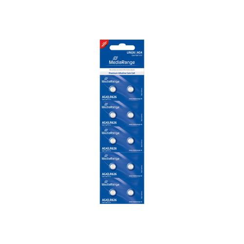 MediaRange - Piles boutons alcalines Premium LR626/AG4 - 1,5V - 18 mAh - Lot de 10