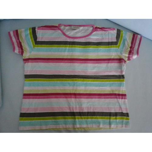 T-Shirt Manches Courtes Rayures Multicolores Tout Simplement 50/52