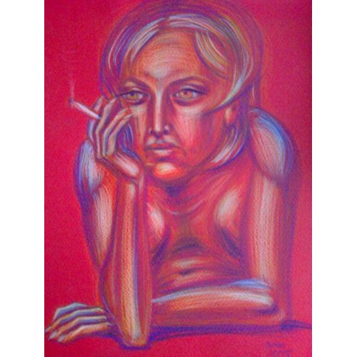 Portrait De Femme, Dessin Original En Crayons Sur Papier