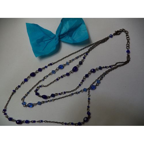 Collier Bleu Perles En Verre A Voir $
