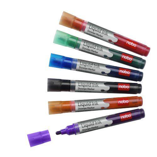 Nobo Marqueur Effaçable À Sec Liquid Ink, Pointe Ogive, Coloris Assortis, Lot De 6