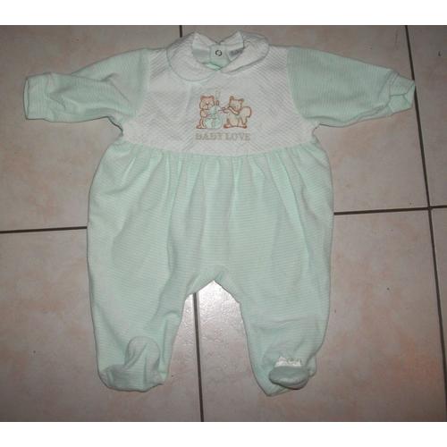 Pyjama Baby Love 3  Mois  Vert D'eau  En Polycoton 