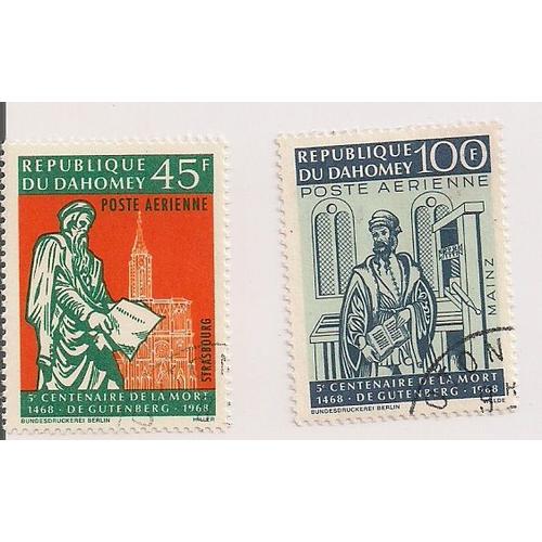 Dahomey (Bénin)- 2 Timbres Oblitérés- 5ème Centenaire De La Naissance De Gutenberg