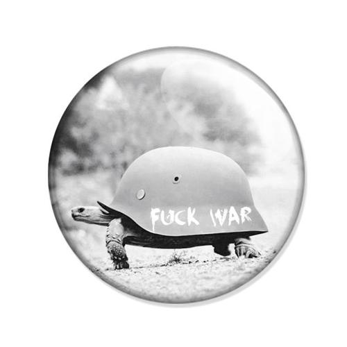 Badge Tortue Fuck War Casque Paix Guerre Nature Animal Camouflage Vintage Pin Button Ø25mm