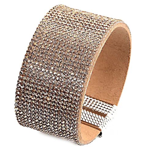 Bracelet Manchette Strass Cristal À Fermeture Magnétique Très Tendance  Gris