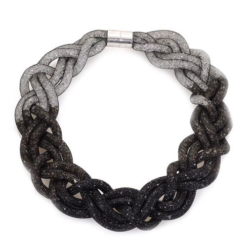Collier Stardust Tressé Torsadé 3 Rangs Strass Cristal Fermeture Magnétique Plaqué Or Gris Noir