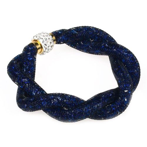 Bracelet Stardust Strass Fermeture Magnétique Plaqué Or Cristal Torsadé Tréssé Très Tendance Bleu