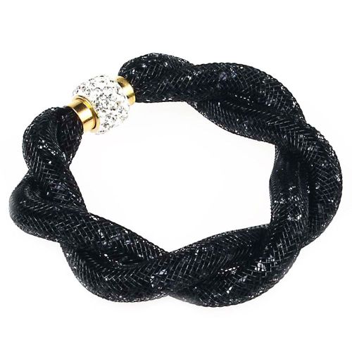 Bracelet Stardust Strass Fermeture Magnétique Plaqué Or Cristal Torsadé Tréssé Très Tendance Noir