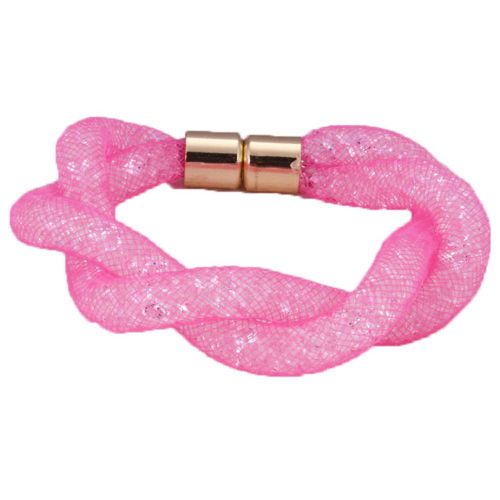 Bracelet Stardust Strass Fermeture Magnétique Plaqué Or Cristal Torsadé Tréssé Très Tendance Rose