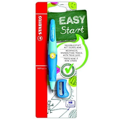 Stabilo Blister De 1 Easyergo 3.15 Version Gaucher + 1 Taille-Crayon Bleu Clair / Bleu Foncé