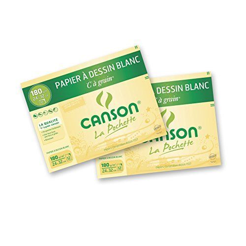 Canson 400061912 Pochette Papier À Dessin C À Grain 2 X 12 Feuilles 180g 24 X 32 Cm Blanc